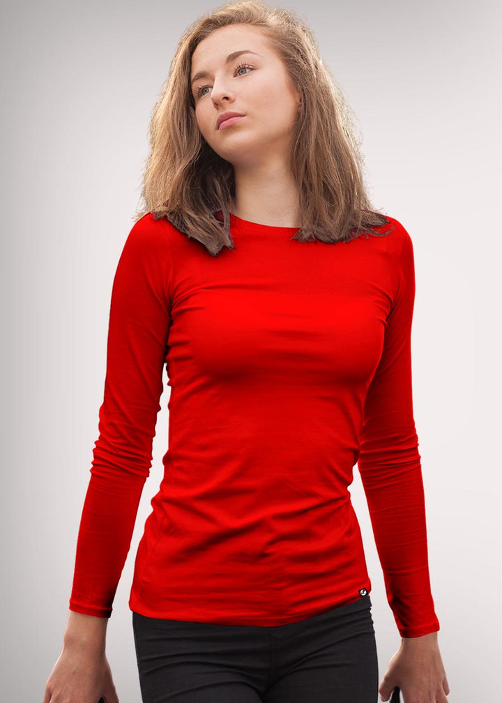 Solid Women Full Sleeve T-Shirt - Candy Red