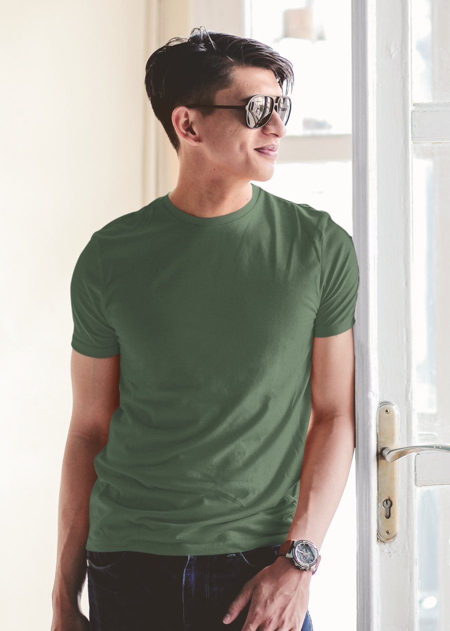 Solid Men Half Sleeve T-Shirt - Basil Green