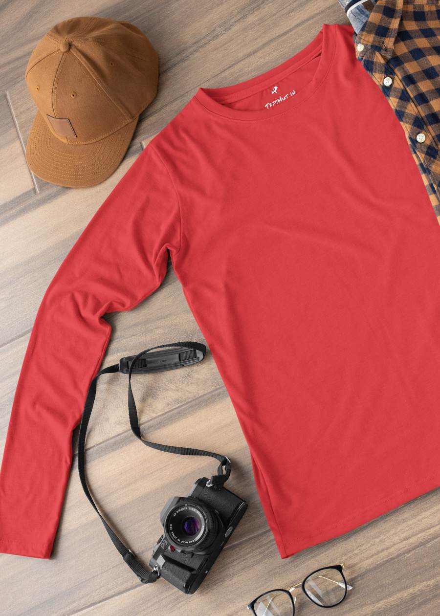 Solid Men Full Sleeve T-Shirt - Candy Red