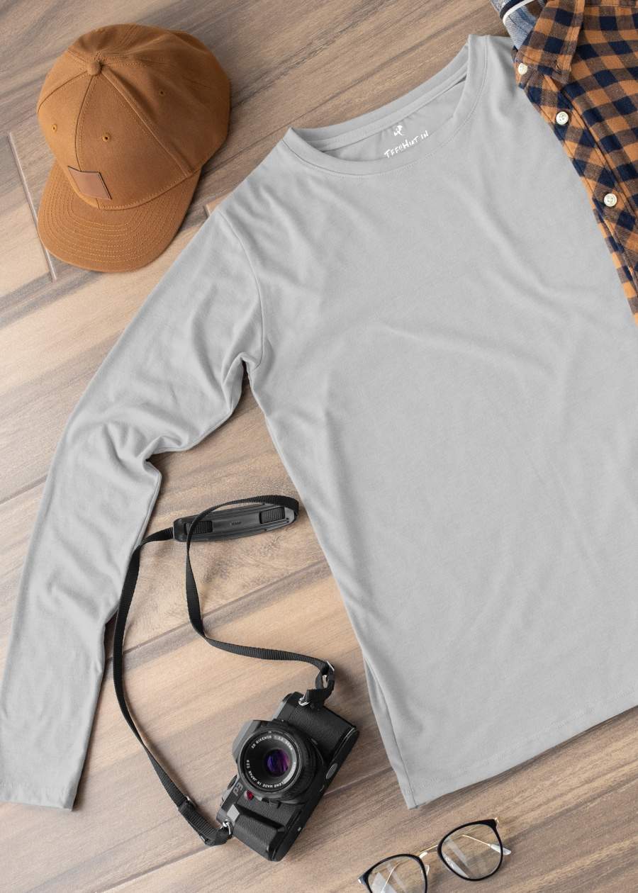 Solid Men Full Sleeve T-Shirt - Ash Grey