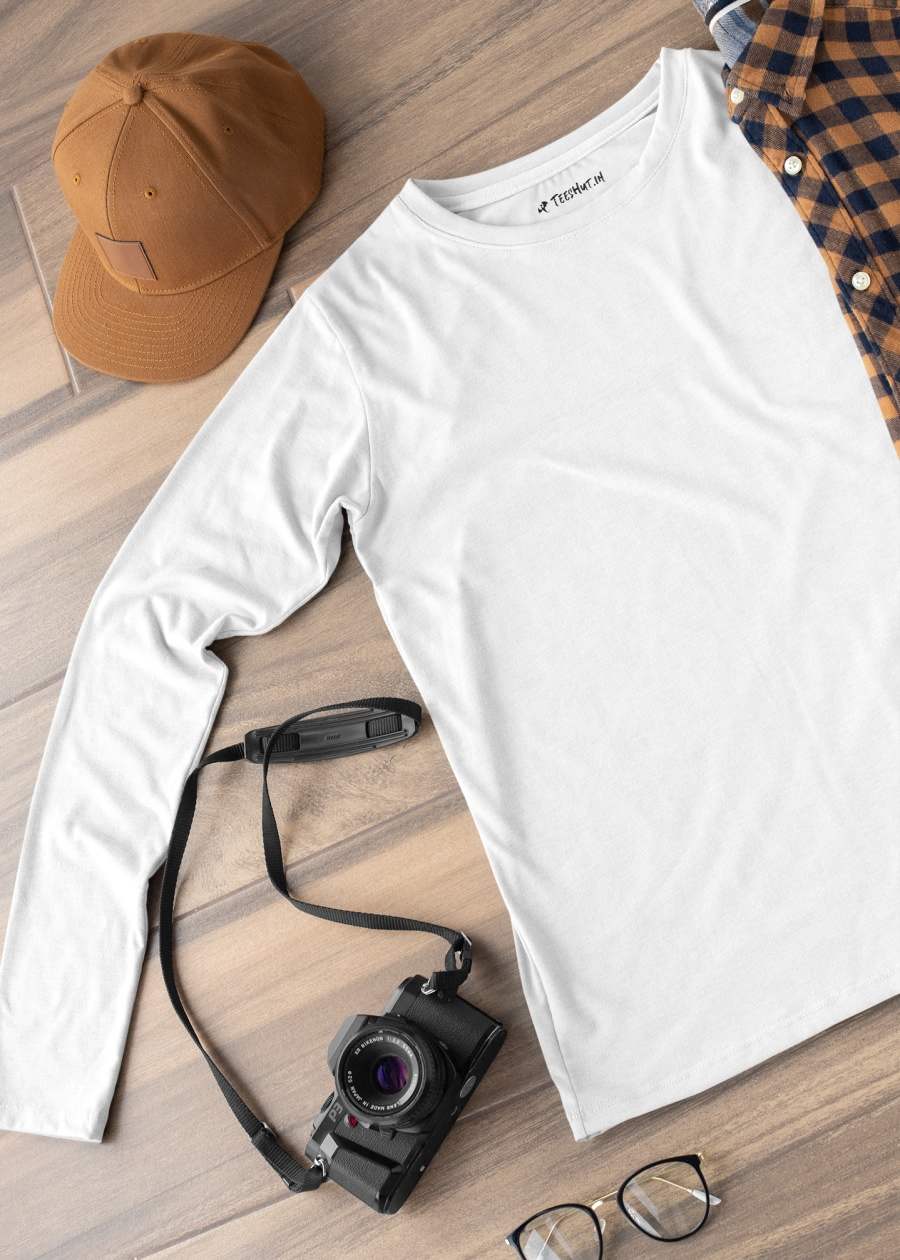 Solid Men Full Sleeve T-Shirt - White