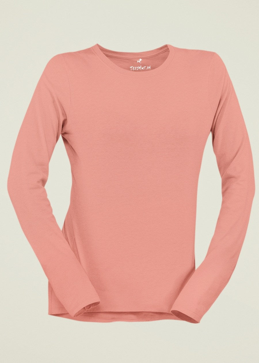 Solid Women Full Sleeve T-Shirt - Salmon Pink