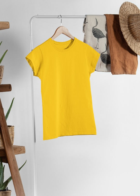 Women Solid Half Sleeve T-Shirt - Mustard