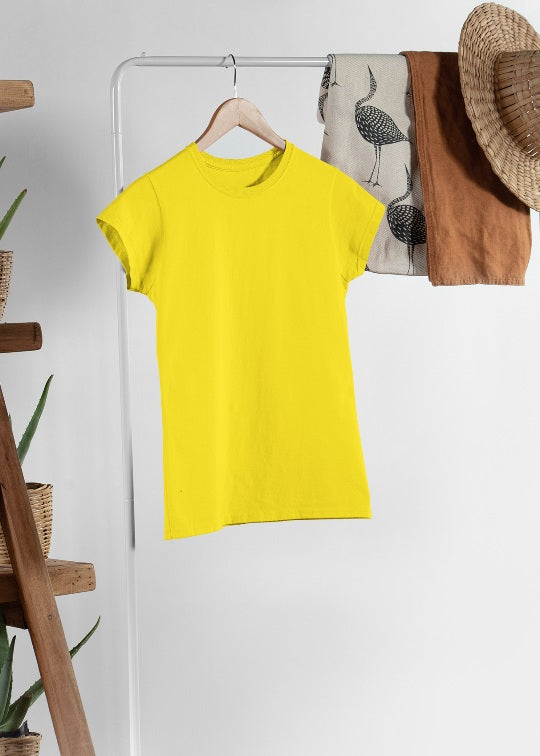 Women Solid Half Sleeve T-Shirt - Pineapple Yellow