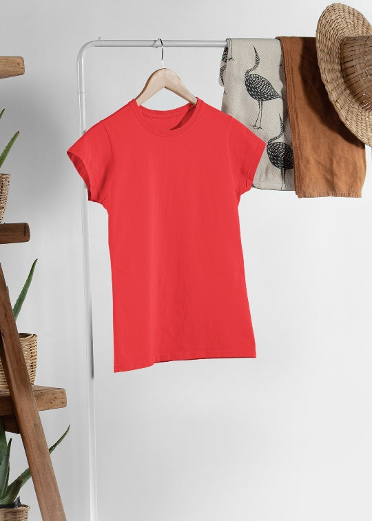 Women Solid Half Sleeve T-Shirt - Candy Red