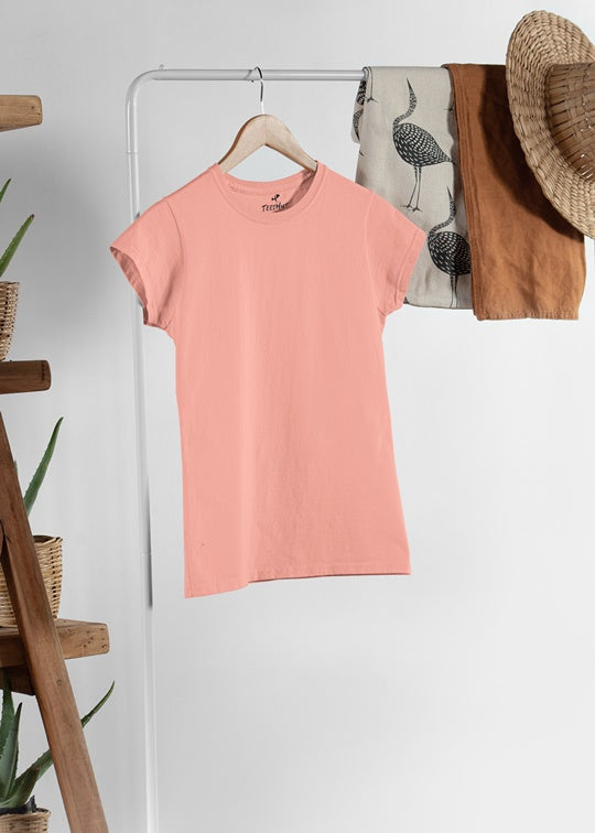Women Solid Half Sleeve T-Shirt - Salmon Pink