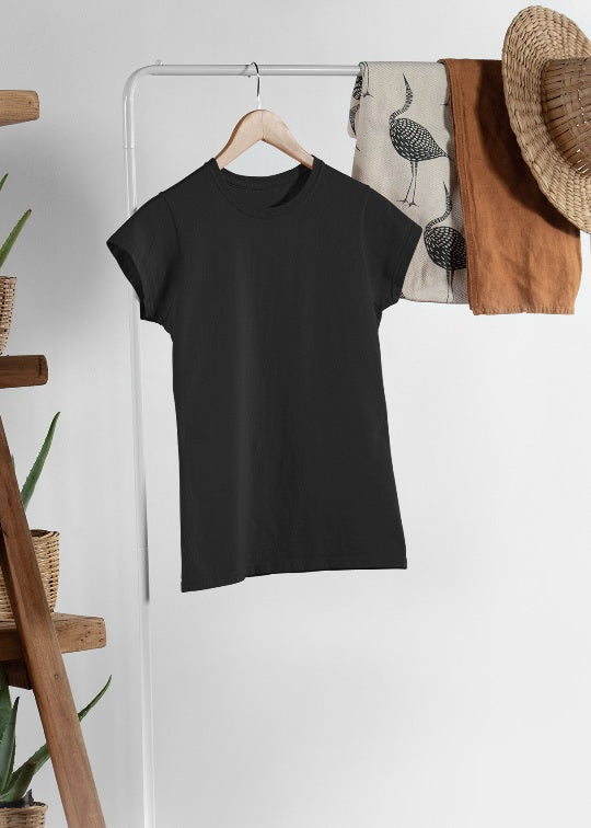 Women Solid Half Sleeve T-Shirt - Black
