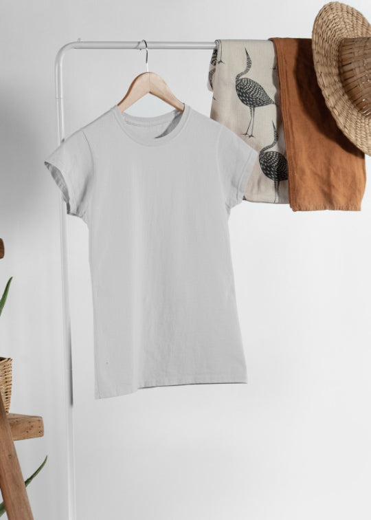 Women Solid Half Sleeve T-Shirt - Ash Grey