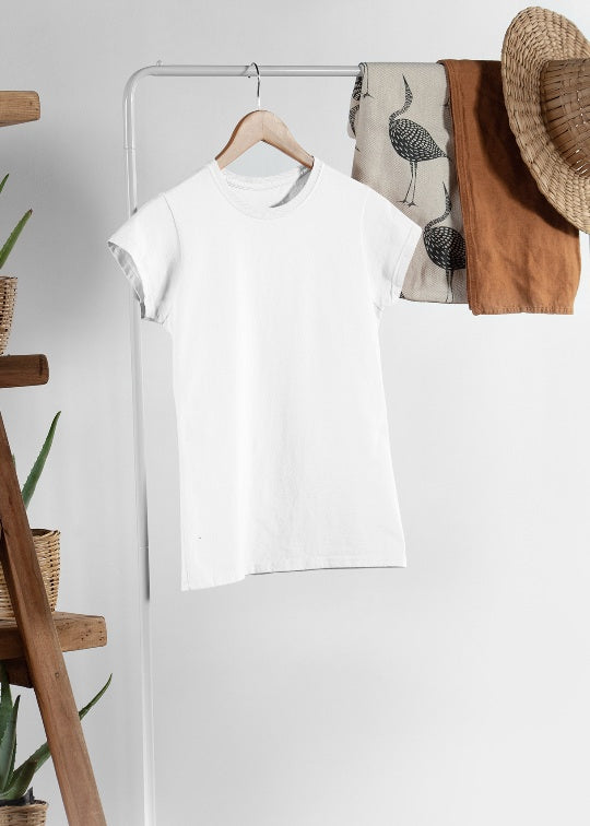 Women Solid Half Sleeve T-Shirt - White