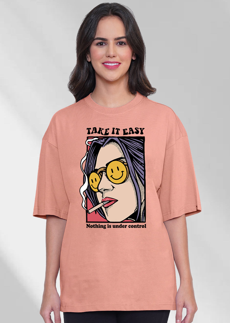 Take It Easy Women Oversized T-Shirt - Salmon Pink
