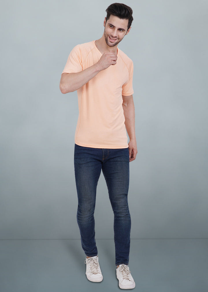 Mens Sweat in Style Round Neck Raglan sleeve T-shirt - Peach Orange