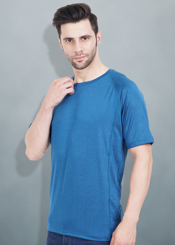 Mens Sweat in Style Round Neck Raglan sleeve T-shirt - Teal Blue