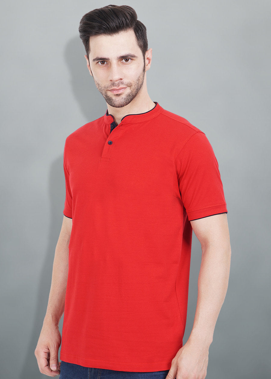 Henley Men Half Sleeve T-Shirt - Red
