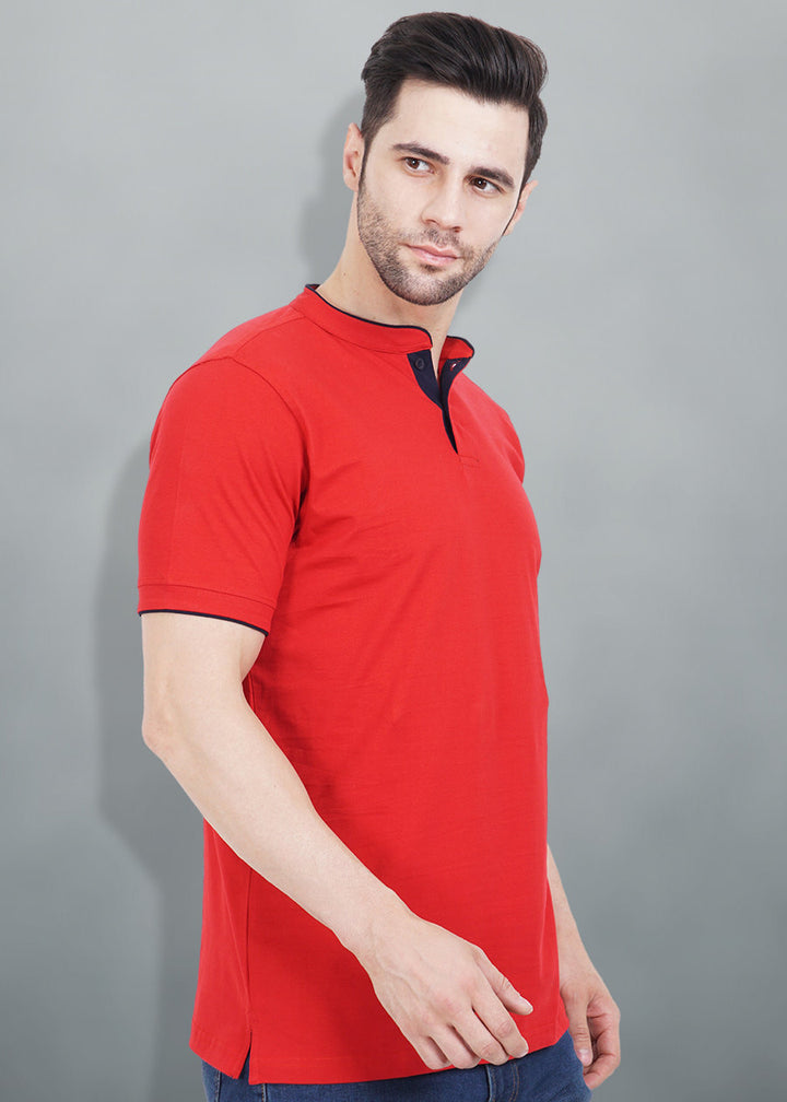 Henley Men Half Sleeve T-Shirt - Red