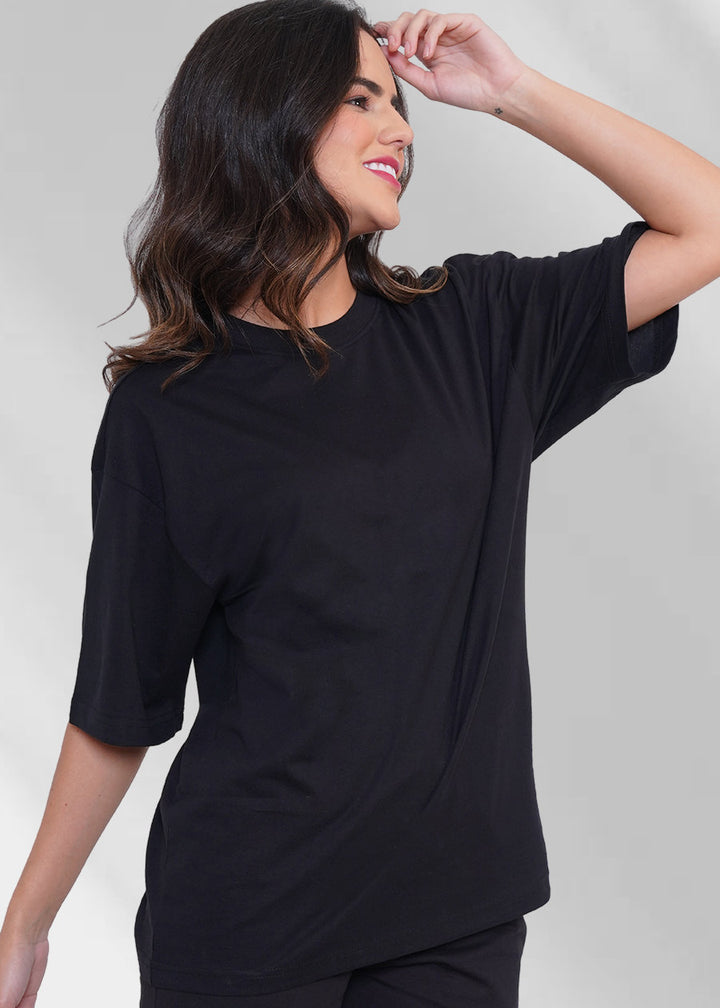Solid Women Oversized T-Shirt - Black