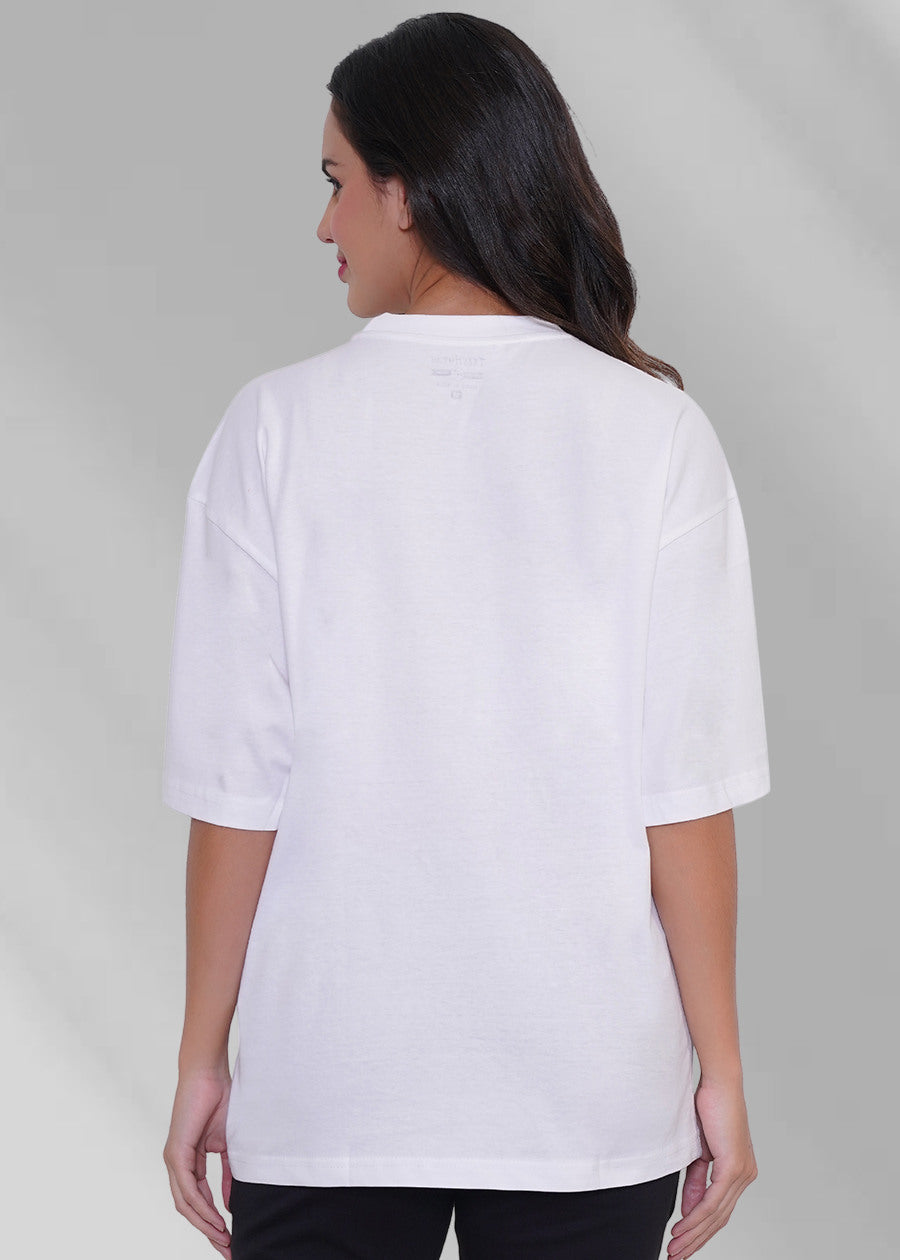Solid Women Oversized T-Shirt - White