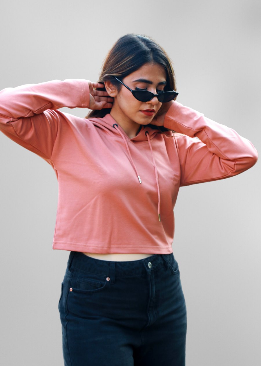 Salmon Pink Cropped Hoodie For Women | Pronk