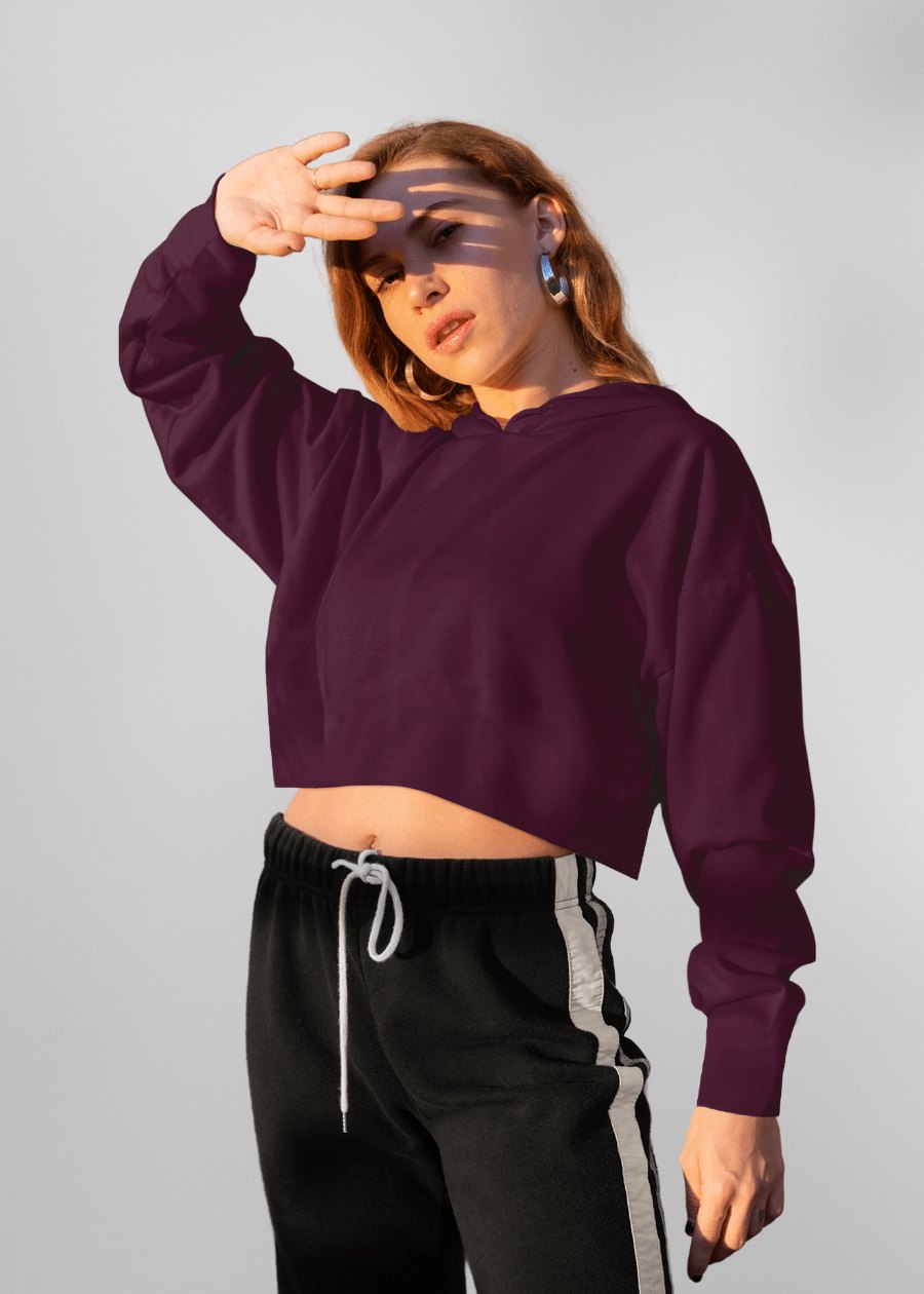 Wine Solid Cropped Hoodie For Women |  Pronk