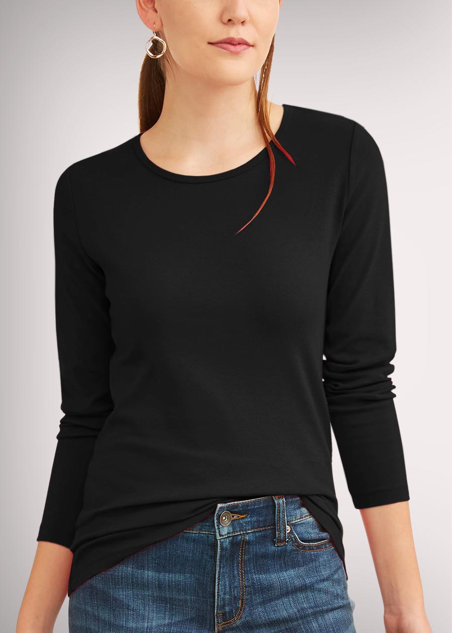 Solid Women Full Sleeve T-Shirt - Black